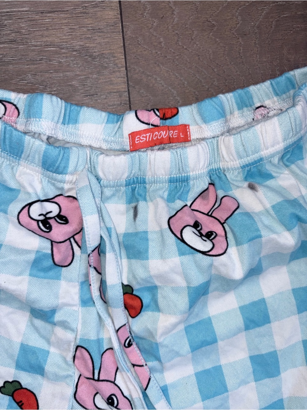 Blue Gingham Bunny Print Pajama Shorts